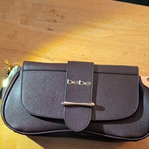 bebe Dark Brown Textured Clutch with Gold Hardware